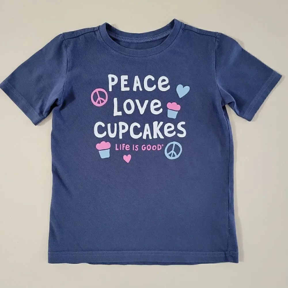 Life Is Good® Kids PEACE LOVE CUPCAKES Crusher Blue Short Sleeve Tee